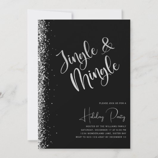 Invitation Black Silver Parties scintillant Jingle Mingle Fêt (Devant)