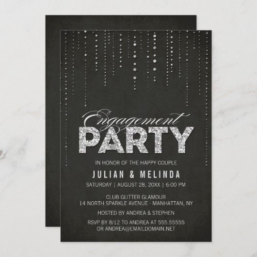 Invitation Black & Silver Parties scintillant Look (Devant / Derrière)