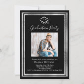Invitation Black silver photo Graduation Party (Devant)