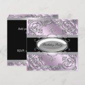 Invitation Black Silver Purple Girls Filles Fête d'anniversai (Devant / Derrière)