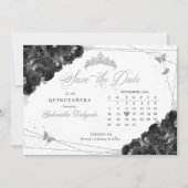 Invitation Black & Silver Quinceañera Enregistrer La Date (Devant)