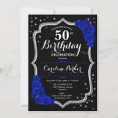 Invitation Black Silver Royal Blue Photo 50e anniversaire (Devant)