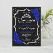 Invitation Black Silver Royal Blue Photo Quinceanera (Debout devant)
