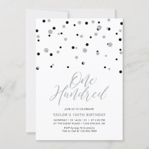 Invitation Black & Silver Simple Cent 100e fête d'anniversair