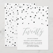 Invitation Black & Silver Simple Vingt 20e anniversaire (Devant / Derrière)