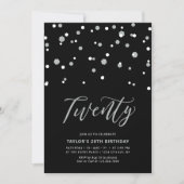 Invitation Black & Silver Simple Vingt 20e fête d'anniversair (Devant)