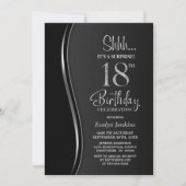 Invitation Black Silver Surprise 18e anniversaire (Devant)