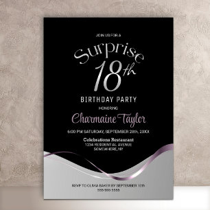 Invitation Black Silver Surprise 18ème anniversaire
