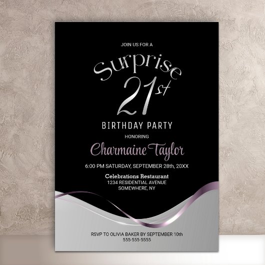 Invitation Black Silver Surprise 21ème anniversaire