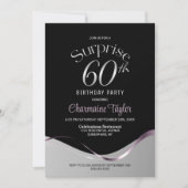 Invitation Black Silver Surprise 60e anniversaire fête (Devant)