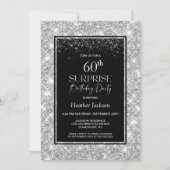 Invitation Black Silver Surprise 60e anniversaire fête (Devant)