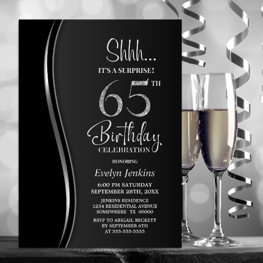 Invitation Black Silver Surprise 65e anniversaire