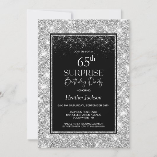Invitation Black Silver Surprise 65e anniversaire (Devant)