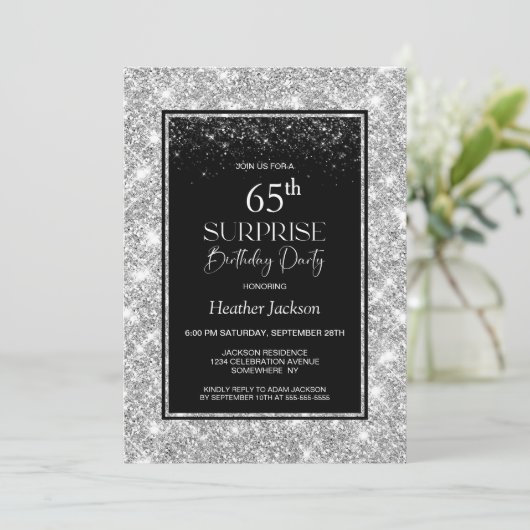 Invitation Black Silver Surprise 65e anniversaire (Debout devant)
