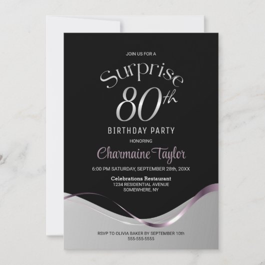 Invitation Black Silver Surprise 80e anniversaire (Devant)