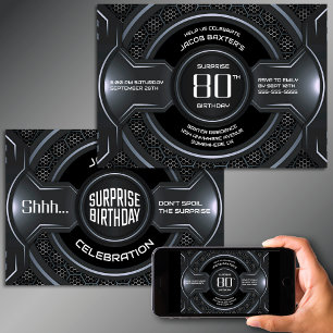 Invitation Black Silver Surprise 80e anniversaire