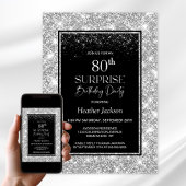Invitation Black Silver Surprise 80e anniversaire