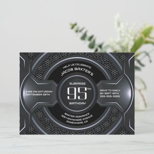 Invitation Black Silver Surprise 95e anniversaire (Debout devant)