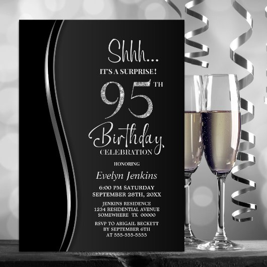 Invitation Black Silver Surprise 95e anniversaire
