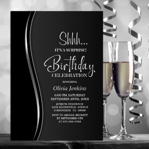 Invitation Black Silver Surprise fête d'anniversaire