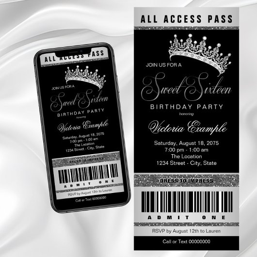 Invitation Black Silver Sweet 16 N'importe quel nombre Invita