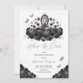Invitation Black & Silver Tiara Enregistrer La Date Quinceañe (Devant)