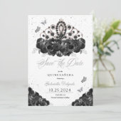 Invitation Black & Silver Tiara Enregistrer La Date Quinceañe (Debout devant)