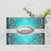 Invitation Black Silver Turquoise fille Filles Fête d'anniver (Debout devant)