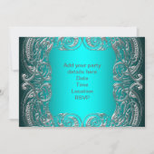 Invitation Black Silver Turquoise fille Filles Fête d'anniver (Dos)