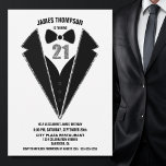 Invitation Black Silver Tuxedo 21e fête d'anniversaire<br><div class="desc">Célébrez votre 21e anniversaire en style et invitation vos amis et les proches à votre fête d'anniversaire avec cette invitation tuxedo noir et argent.</div>