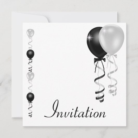 Invitation Black Silver White Balloons Événement spécial (Devant)