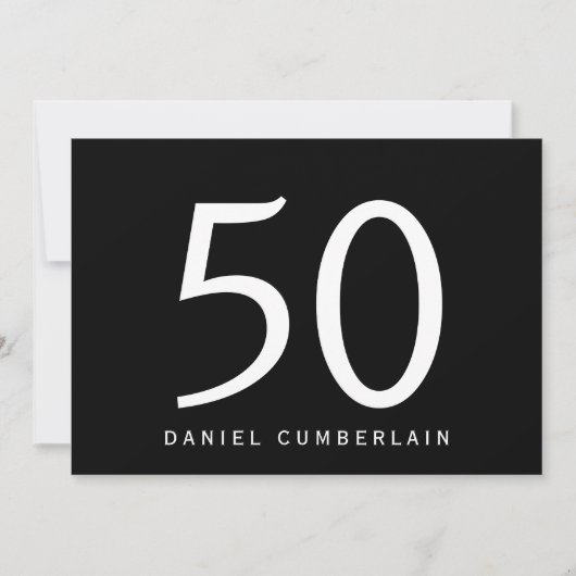 Invitation Black Simple 50e fête d'anniversaire (Devant)