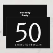 Invitation Black Simple 50e fête d'anniversaire (Devant / Derrière)
