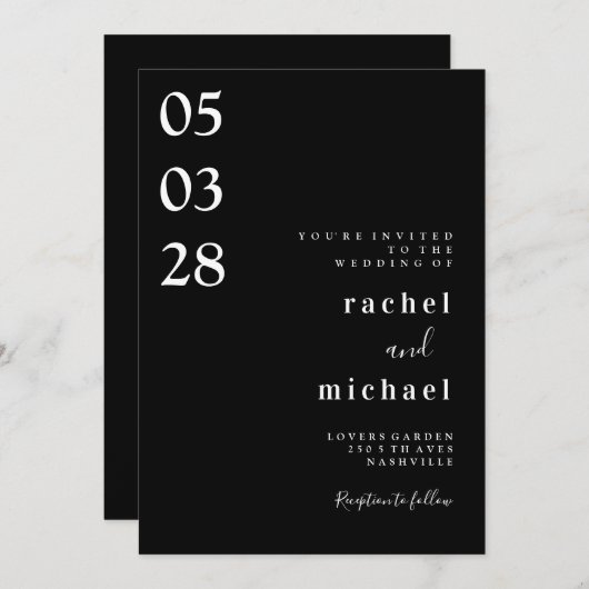 Invitation Black Simple et élégante (Devant / Derrière)