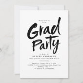 Invitation Black Simple Moderne Brush Script Grad Party (Devant)
