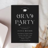 Invitation Black Simple Typographie Grad Party