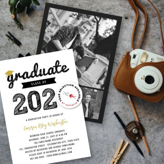 Invitation Black Sketch Graduate Casquette Classe De 2025 Gra
