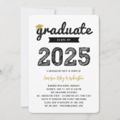 Invitation Black Sketch Graduate Casquette Classe De 2025 Gra (Devant)