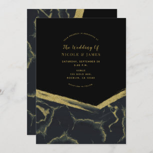 Invitation Black Smoke & Gold Marble Chic Mariage moderne