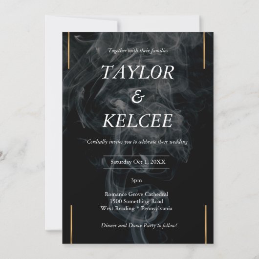 Invitation Black Smoke Gold Mariage personnalisable (Devant)