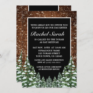Invitation Black Snowy Bois & Forêt Pine Bar Bat mitzvah