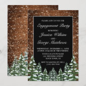 Invitation Black Snowy Wood & Forest Country Engagement Party (Devant / Derrière)