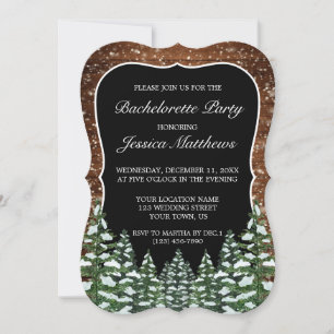 Invitation Black Snowy Wood Forest Pays Bachelorette Party