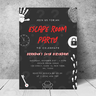 Invitation Black Solve the Mystery Escape Room Anniversaire
