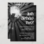 Invitation Black Sparkle Disco Ball 30e anniversaire (Devant / Derrière)
