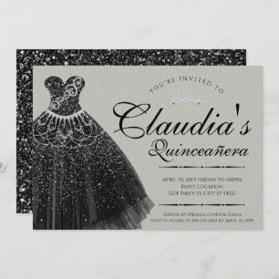 Invitation Black Sparkle, robe Quinceañera