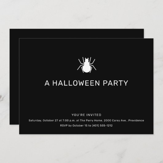 Invitation Black Spider Halloween Party (Devant / Derrière)
