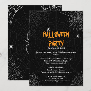 Invitation Black Spider Web Typographie Halloween Party