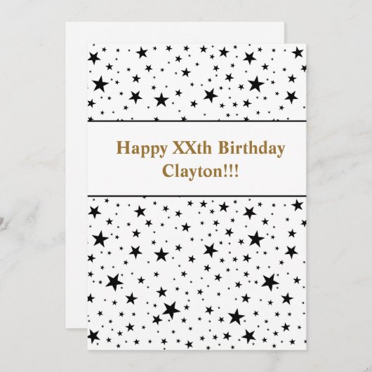 Invitation Black Stars Avec Message Anniversaire (Devant / Derrière)