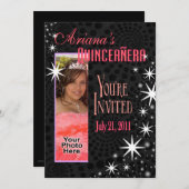 Invitation Black Stars Quinceañera (Devant / Derrière)